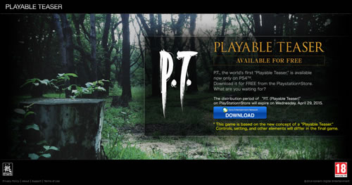 P.T. - le teaser jouable de Silent Hills - disparaîtra le 29 avril 2015 du PSN